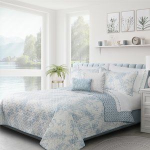 New Dream Blue King 3 Piece Reversible Floral Quilt Set